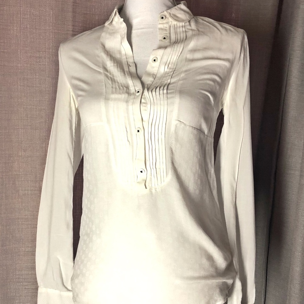 Anthro Maeve White Detailed Button Down Blouse
